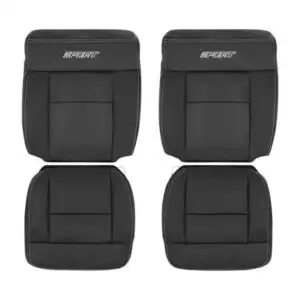 ford f 150 sport leather with vinyl inserts 2004 2008 ebony black with white stitching front driver and passenger top and bottom oem replacement seat cover