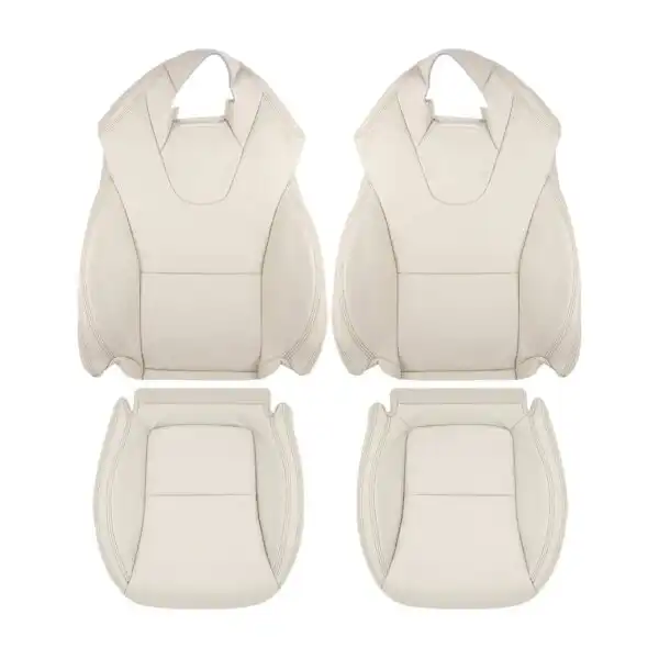 Mercedes-Benz SLK, cuero sintético, 2012-2016, beige sahara, costuras negras, conductor y pasajero, parte superior e inferior, funda de asiento de repuesto OEM. Mercedes-Benz Clase SLK 2012-2016 | Funda de asiento de recambio OEM
