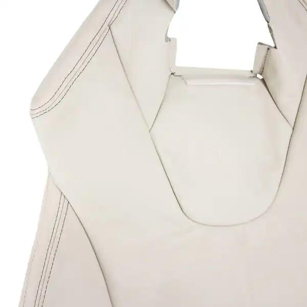 Mercedes-Benz SLK, cuero sintético, 2012-2016, beige sahara, costuras negras, conductor o pasajero, vista superior, funda de asiento de repuesto OEM. Mercedes-Benz Clase SLK 2012-2016 | Funda de asiento de recambio OEM