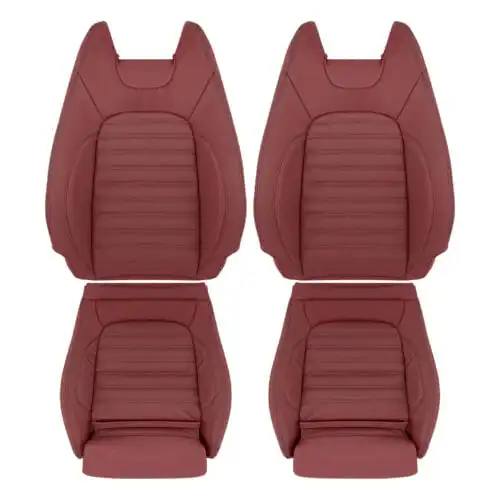Mercedes-Benz C300 Coupé, cuero genuino perforado, 2015-2021, color arándano, costuras negras, conductor y pasajero, parte superior e inferior, funda de asiento de repuesto OEM. Mercedes-Benz C300 Coupé 2015-2021 | Funda de asiento de repuesto OEM